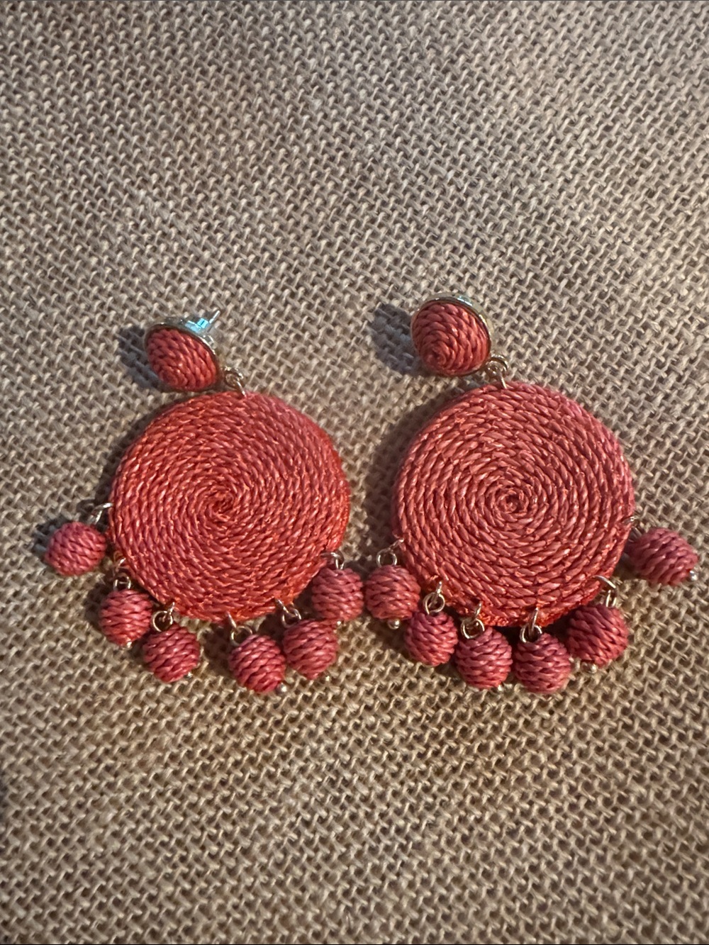 Handcrafted Coral Rope Circle Drop Earrings